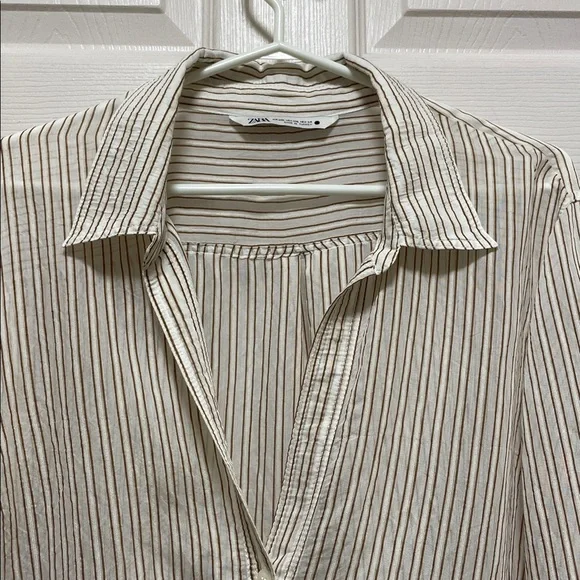 Zara | Semi Sheer |Pinstripe |Collared |Button Down |Wide Cuff |Blouse |Size XXL - Picture 2 of 14
